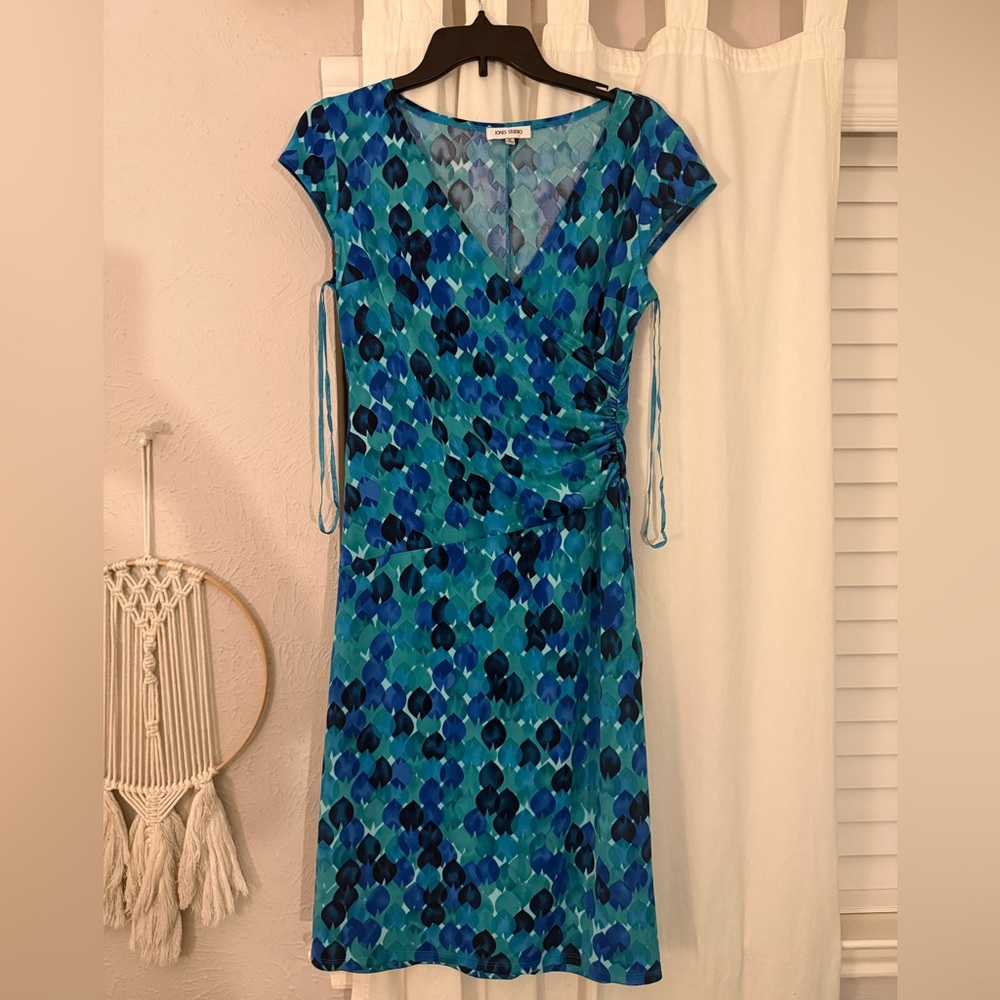 Jones Studio Teal and Navy Midi Dress